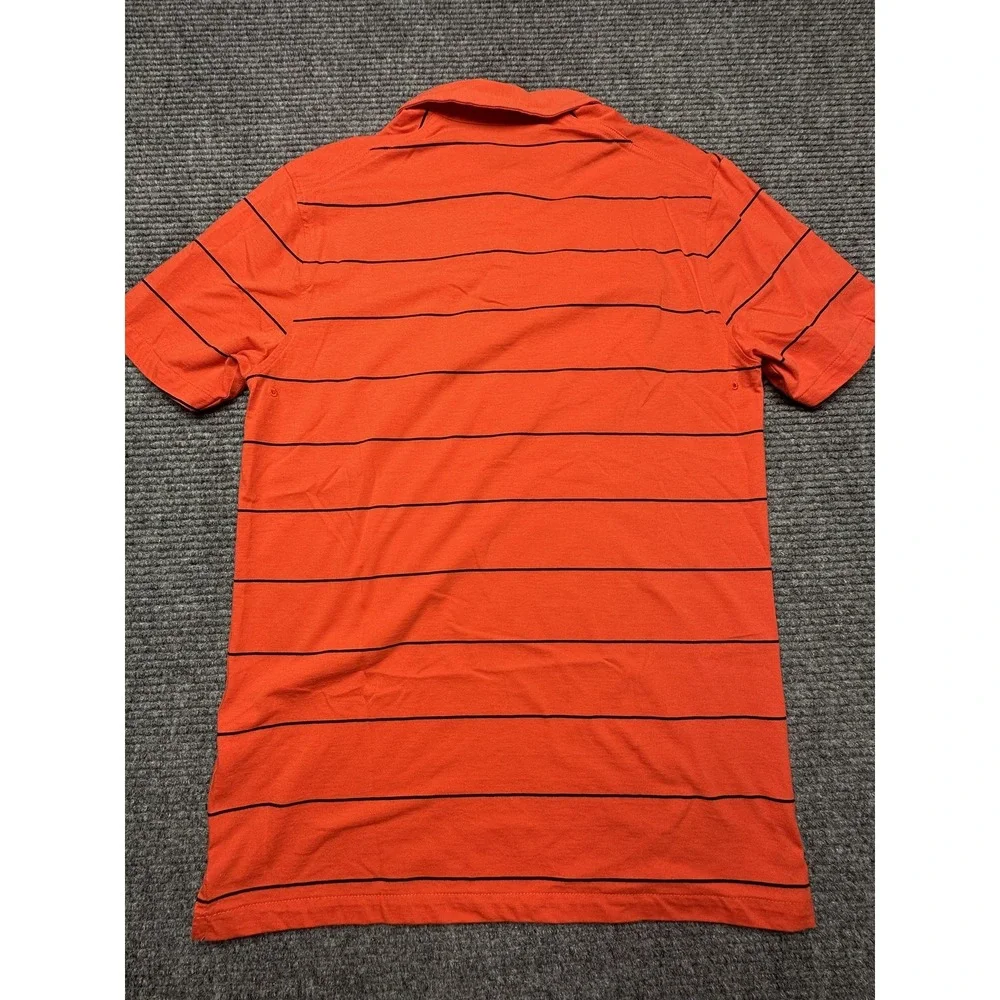 Nike‎ Polo Shirt Mens Small Orange Black Striped Dri-Fit Golf Performance
